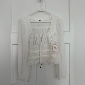 NWT Free People Lolita White Peasant Top, White, XS